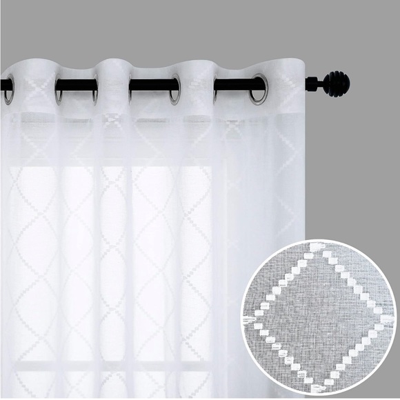 KouFall Sheer Pattern White Curtain (2 panels) - Picture 5 of 5